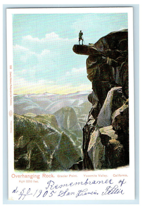 c1905 Overhanging Rock Glacier Point Yosemite Valley California CA Postcard