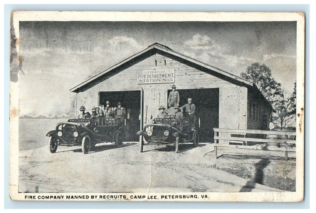 1918 Fire Department Company Manned Camp Lee Petersburg Virginia VA Postcard