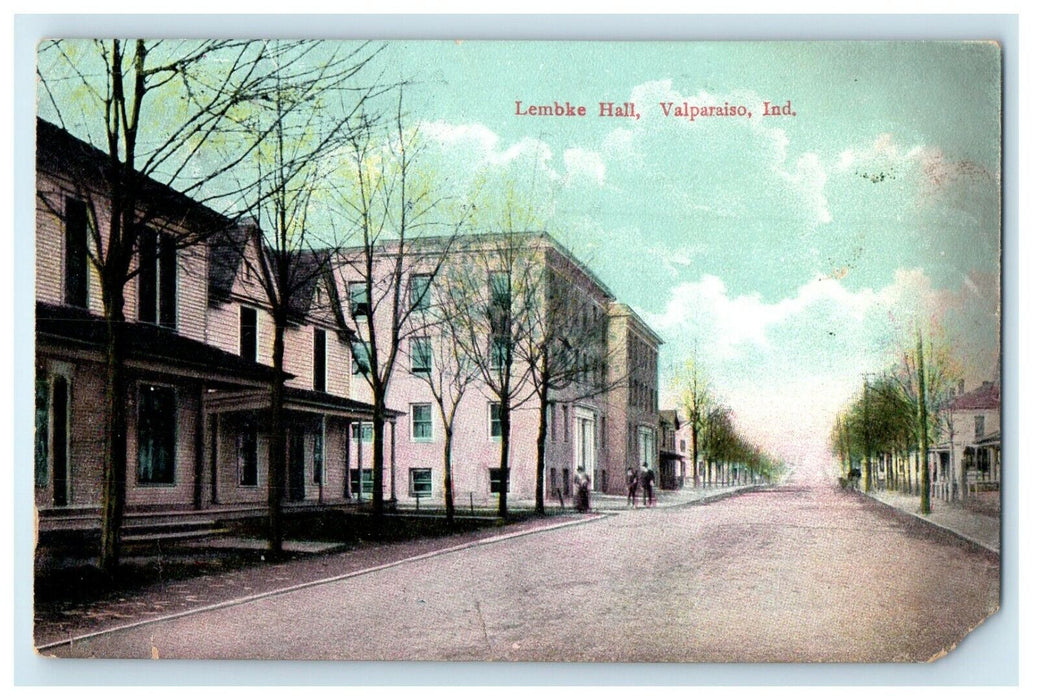 1908 Lembke Hall Street View Valparaiso Indiana IN Posted Antique Postcard