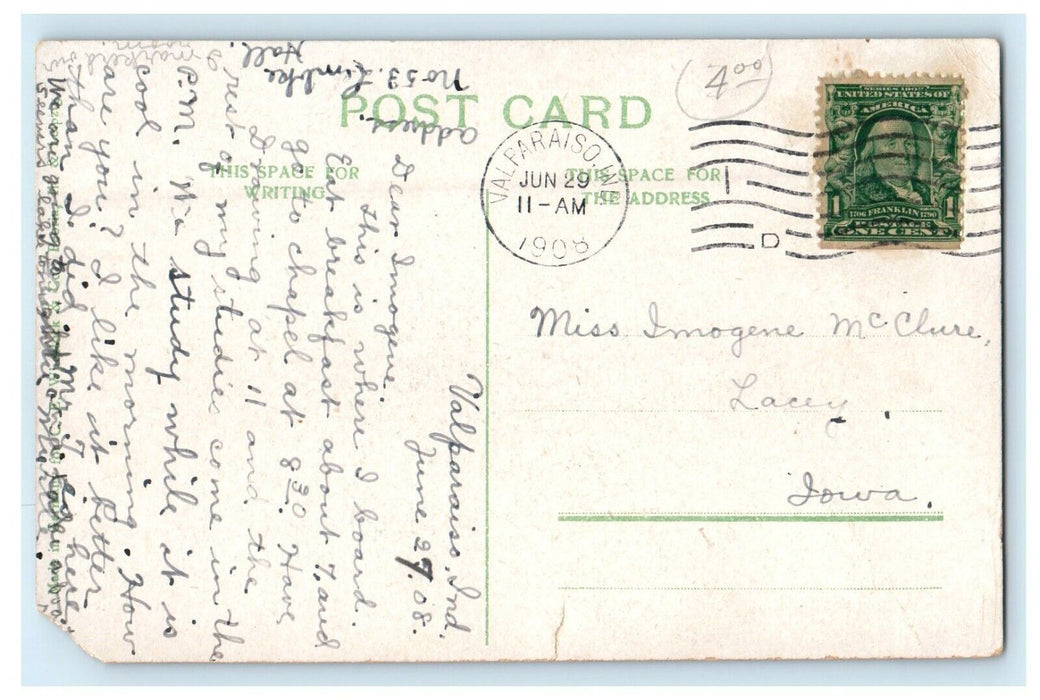 1908 Lembke Hall Street View Valparaiso Indiana IN Posted Antique Postcard