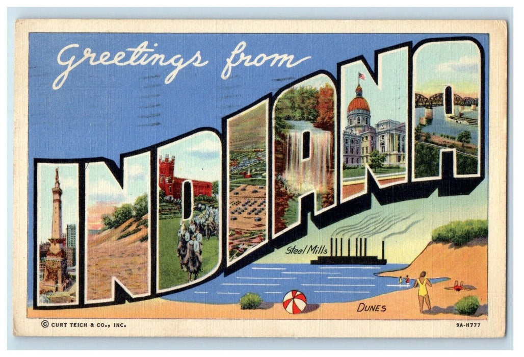 1949 Greetings From Indiana IN, Steel Mills Beach View Posted Vintage Postcard