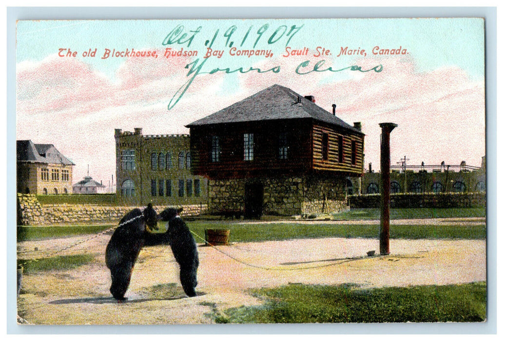 1907 The Old Blockhouse, Hudson Bay Company Sault Ste. Marie Canada Postcard