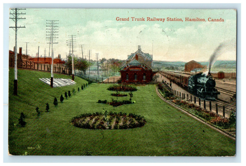 1910 Grand Truck Railway Station, Hamilton, Canada CA Antique Postcard