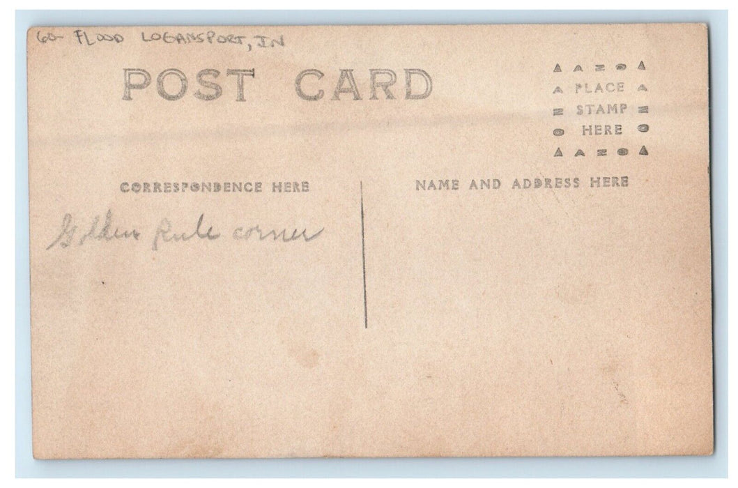 c1910's View Of Flood Boat Logansport Indiana IN RPPC Photo Antique Postcard