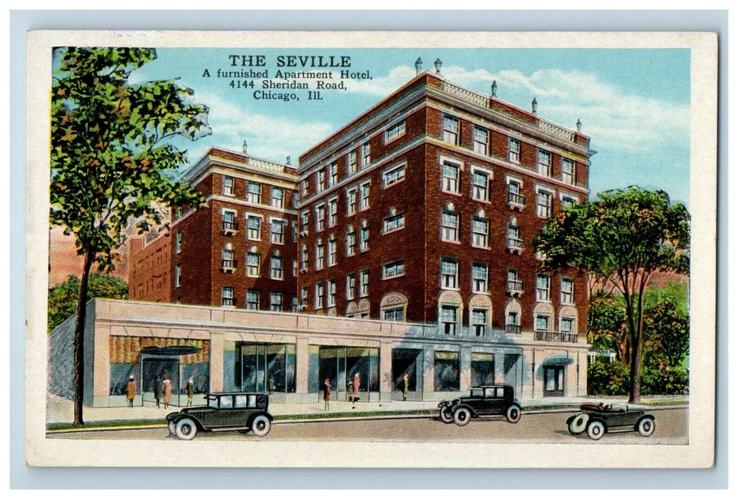 Chicago Illinois IL, The Seville Apartment Building Cars Street View Postcard