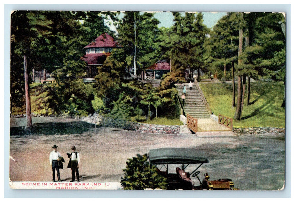 1909 Scene in Malter Park No. 1, Marion Indiana IN Antique Posted Postcard