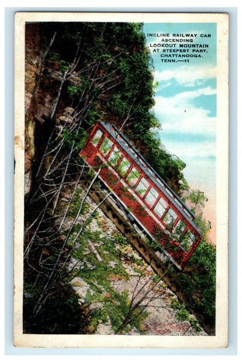 1939 Incline Railway Car Ascending Lookout Mountain Chattanooga TN Postcard