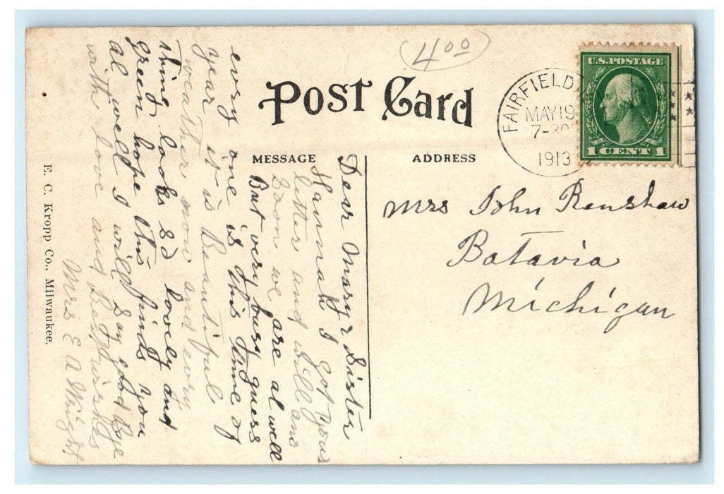1913 Hospital Building Street View Fairfield Iowa IA Posted Antique Postcard