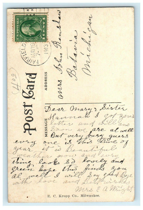 1913 Hospital Building Street View Fairfield Iowa IA Posted Antique Postcard