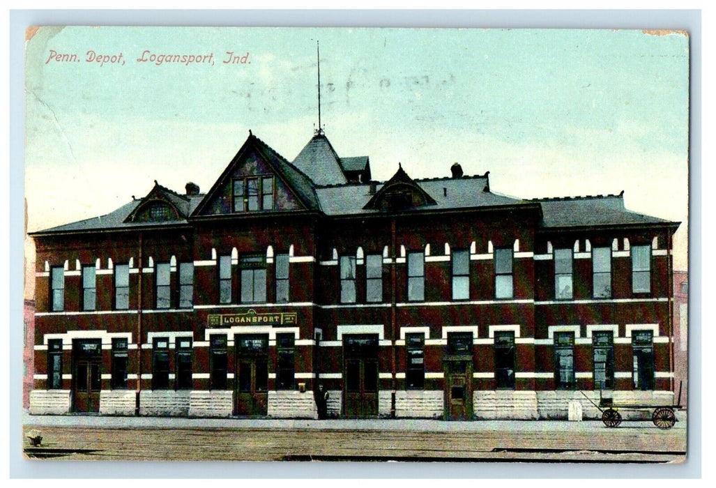 1909 Pennsylvania Depot Building Logansport Indiana IN Posted Antique Postcard