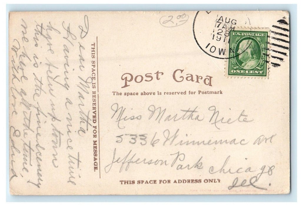 1911 Bird's Eye View From Lovers Leap Elkader Iowa IA Posted Antique Postcard