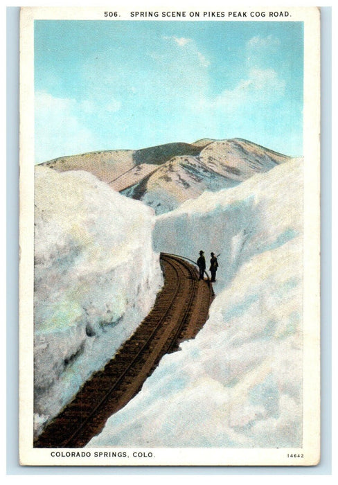 c1930's Spring Scene On Pikes Peak Cog Road Winter Colorado Springs CO Postcard