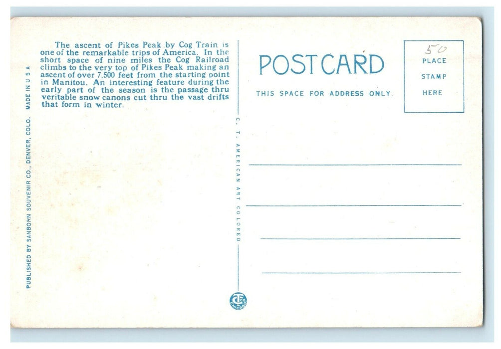 c1930's Spring Scene On Pikes Peak Cog Road Winter Colorado Springs CO Postcard