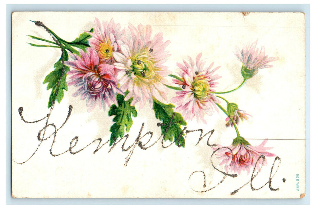 1908 Flowers, Leaves, Glitters, Kempton Illinois IL Antique Posted Postcard
