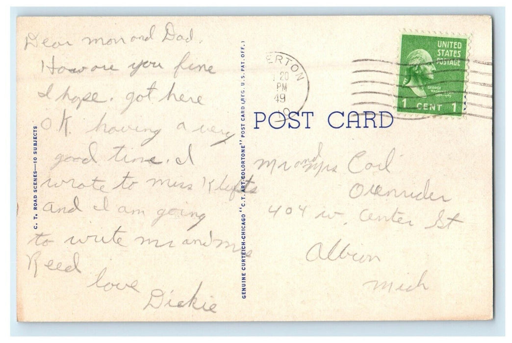 1949 Greetings From Edgerton Ohio OH Road Flowers View Postcard