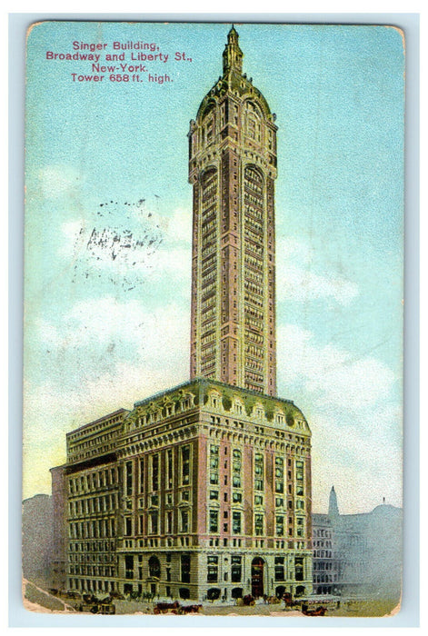 1909 Singer Building Broadway and Liberty Street New York NY Postcard