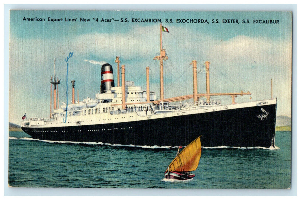 c1940 American Export Lines 4 Aces Excambion Exochorda Exeter Excalibur Postcard