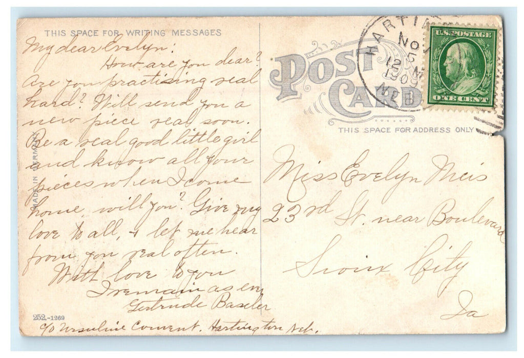 1909 Hawkeye Club, Sioux City Iowa IA Hartington NE Antique Postcard