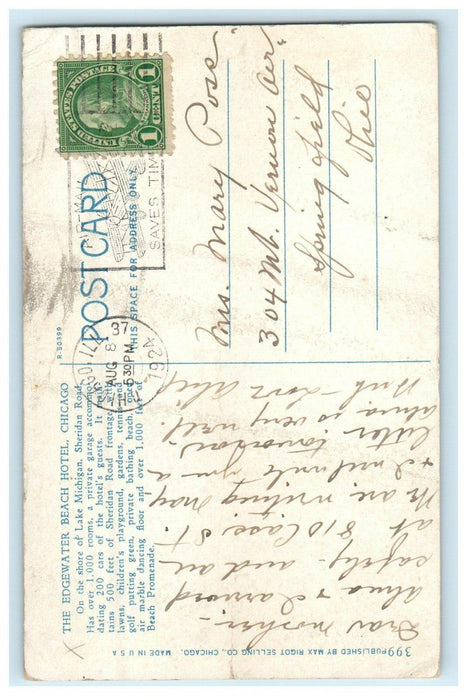 1924 View Of Edgewater Beach Hotel Chicago Illinois IL Posted Vintage Postcard