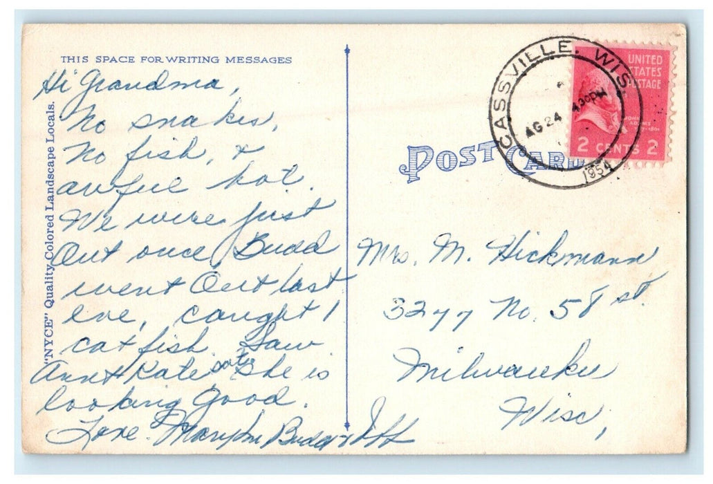 1954 Greetings From Cassville Wisconsin WI Vintage Postcard