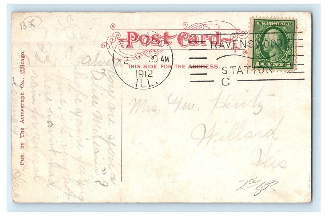 1912 View Lincoln Park Bench Chicago Illinois IL Posted Antique Postcard