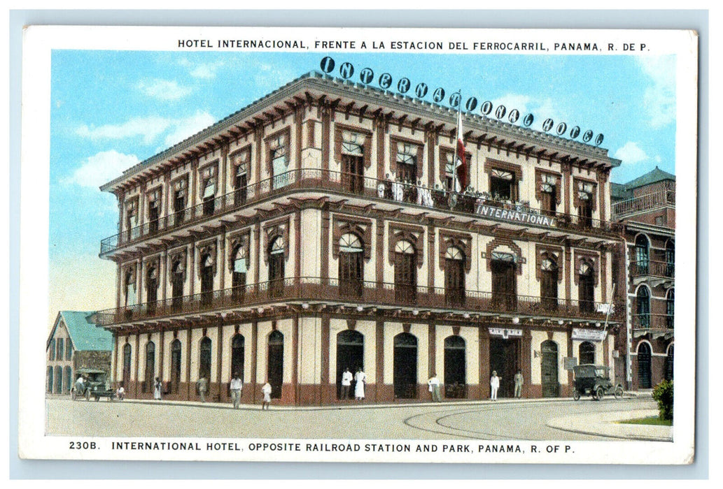 c1920s International Hotel, Railroad Station and Park Panama Postcard