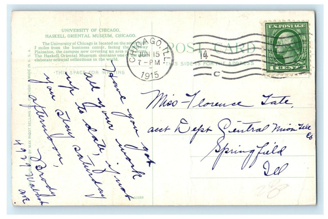 1915 Haskell Oriental Museum University Of Chicago Illinois IL Antique Postcard