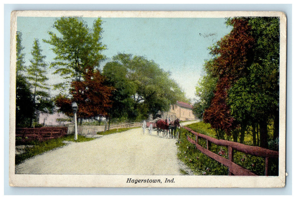 1915 Horse Carriage Passing at Hagerstown Indiana IN Posted Postcard