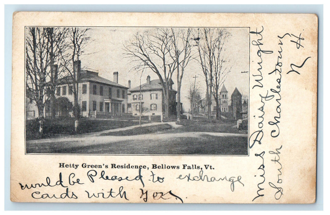 1907 Hefty Green's Residence, Bellows Falls Vermont VT PMC Postcard