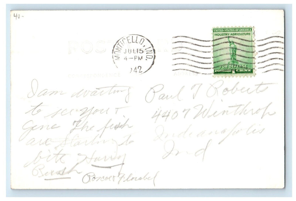1942 Franks Lodge Shafer Lake Indiana IN RPPC Photo Posted Vintage Postcard