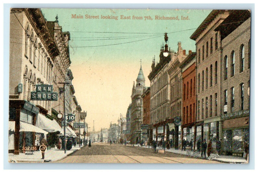 1909 Main Street Looking East From 7th Richmond Indiana IN Antique Postcard