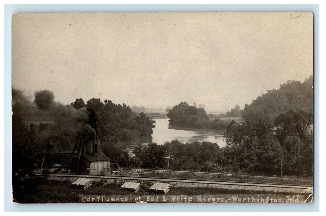 1909 Confluence Of Eel & White Rivers Worthington Indiana IN RPPC Photo Postcard