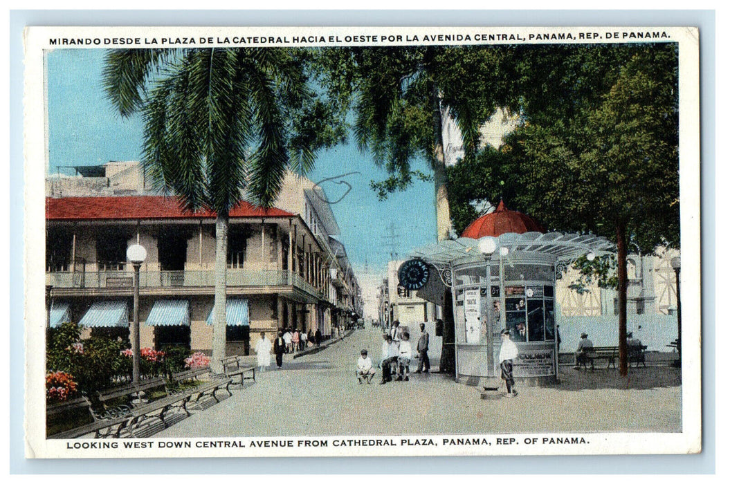 c1920s Looking West Down Central Avenue From Cathedral Plaza Panama Postcard