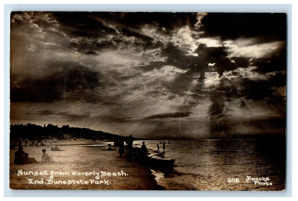Sunset From Waverly Beach Indiana Dune State Park IN RPPC Photo Vintage Postcard