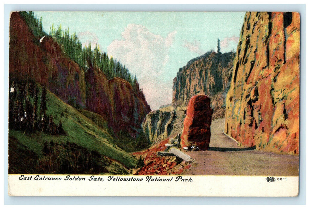 1909 East Entrance Golden Gate, Yellowstone Park Durand IL Embossed Postcard