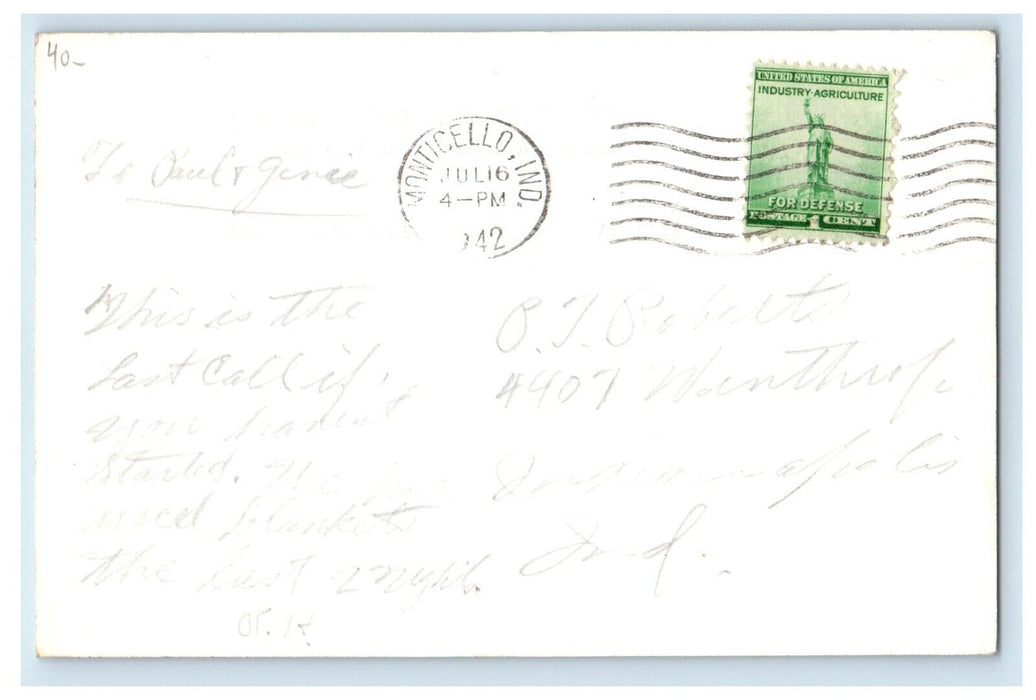 1942 Franks Lodge Monticello Indiana IN RPPC Photo Posted Vintage Postcard