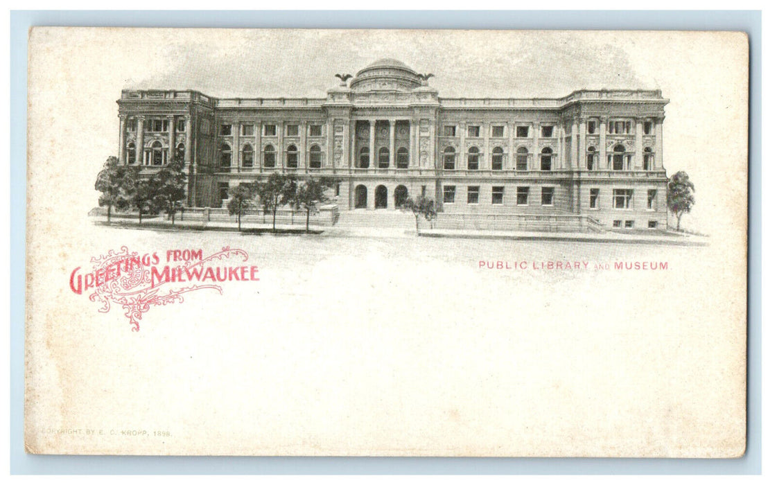 c1900s Public Library and Museum, Greetings from Milwaukee WI PMC Postcard