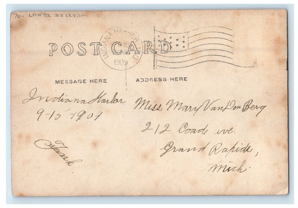 1909 Michigan Avenue Indiana Harbor IN Lawyer Ice Cream RPPC Photo Postcard