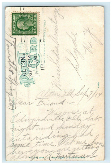 1914 The Illini Hotel Building Car Alton Illinois IL Posted Antique Postcard