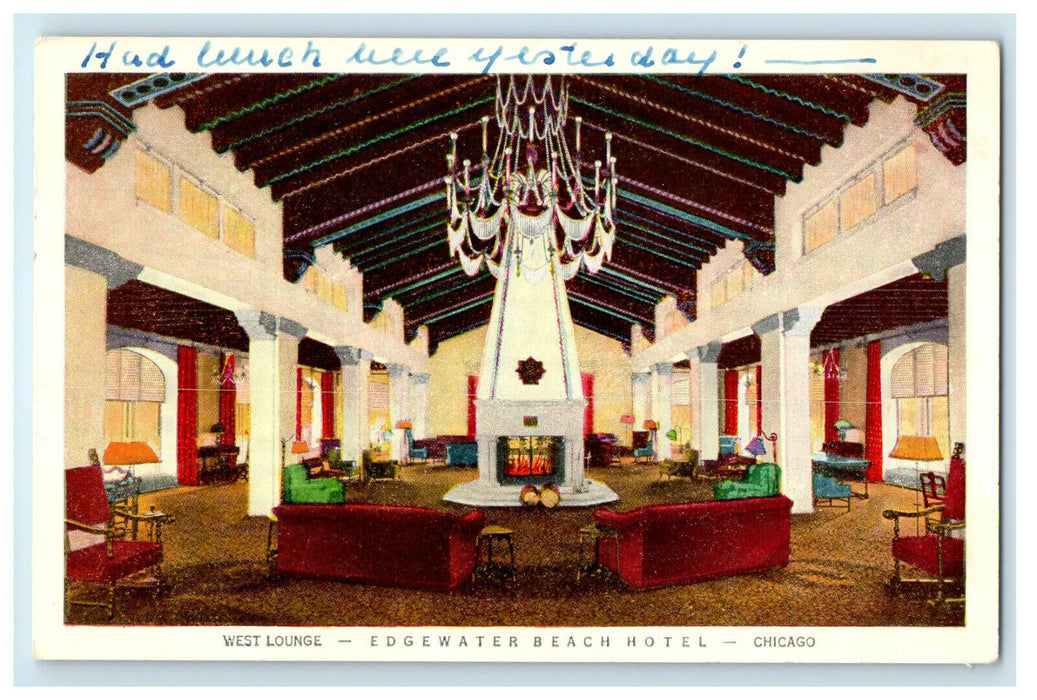 1955 West Lounge Edgewater Beach Hotel, Chicago Illinois IL Postcard