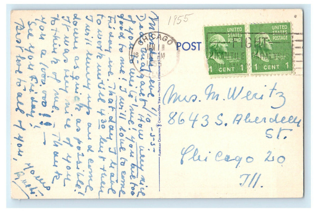 1955 West Lounge Edgewater Beach Hotel, Chicago Illinois IL Postcard
