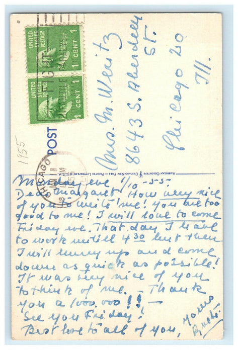 1955 West Lounge Edgewater Beach Hotel, Chicago Illinois IL Postcard
