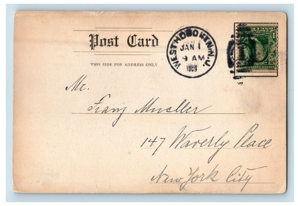 1909 Hand Painted Art Acrylic Forest Scene West Hoboken NJ Handmade Postcard