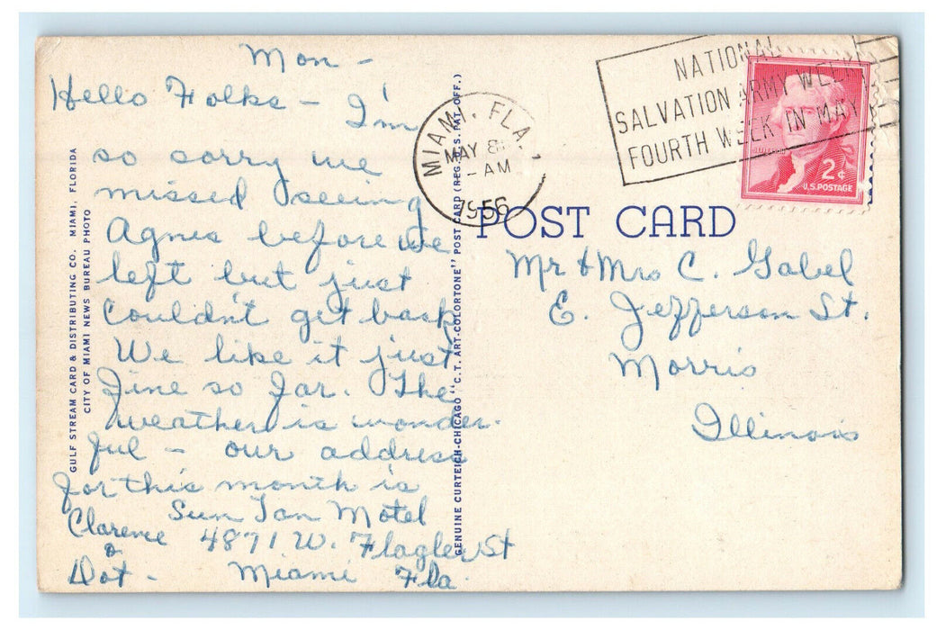1956 The Skyline of Miami, Just Arrived in Miami Florida FL Cancel Postcard
