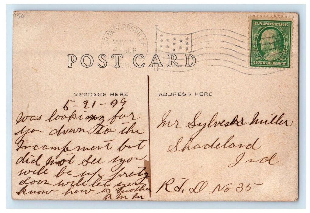 1909 Arriving Indiana G.A.R. Encampment Crawfordsville IN RPPC Photo Postcard