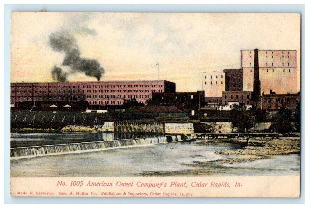 1907 American Cereal Company's Plant Cedar Rapids Iowa IA Antique Postcard