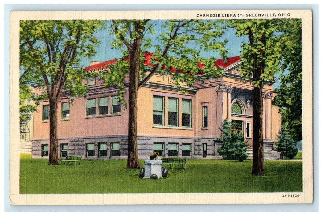 c1950s Carnegie Library, Greenville Ohio OH, Bluefield West Virginia WV Postcard