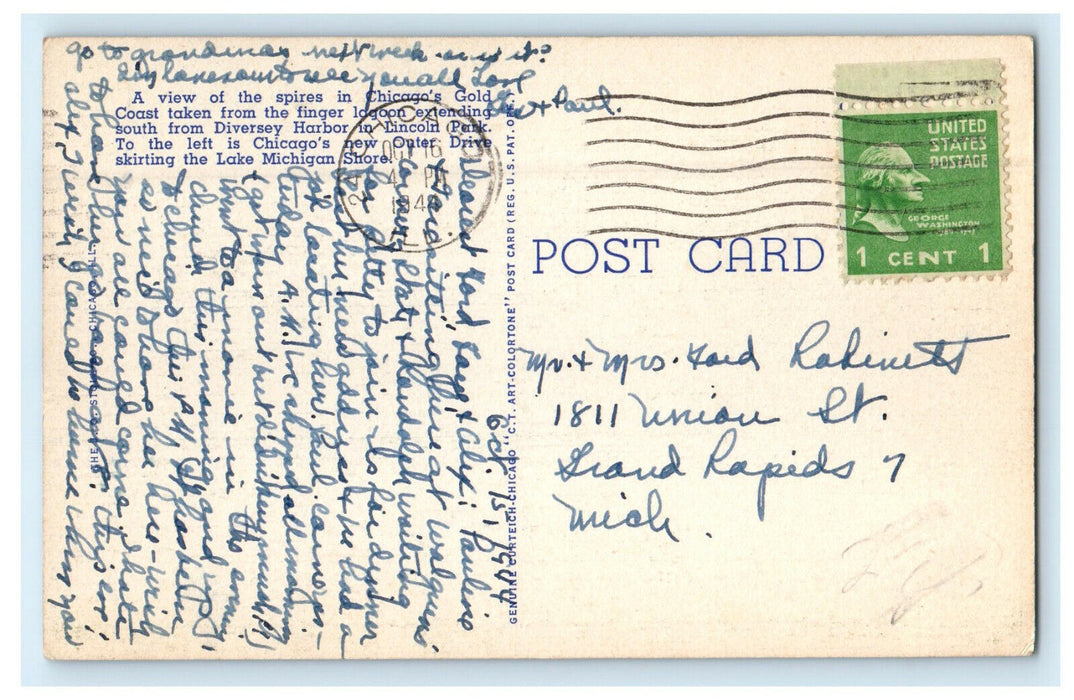 1944 Lincoln Park Lagoon Chicago Illinois IL Vintage Posted Postcard