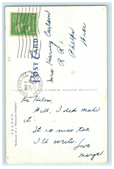 1941 Aragon Ballroom Lawrence Near Broadway Chicago Illinois IL Vintage Postcard