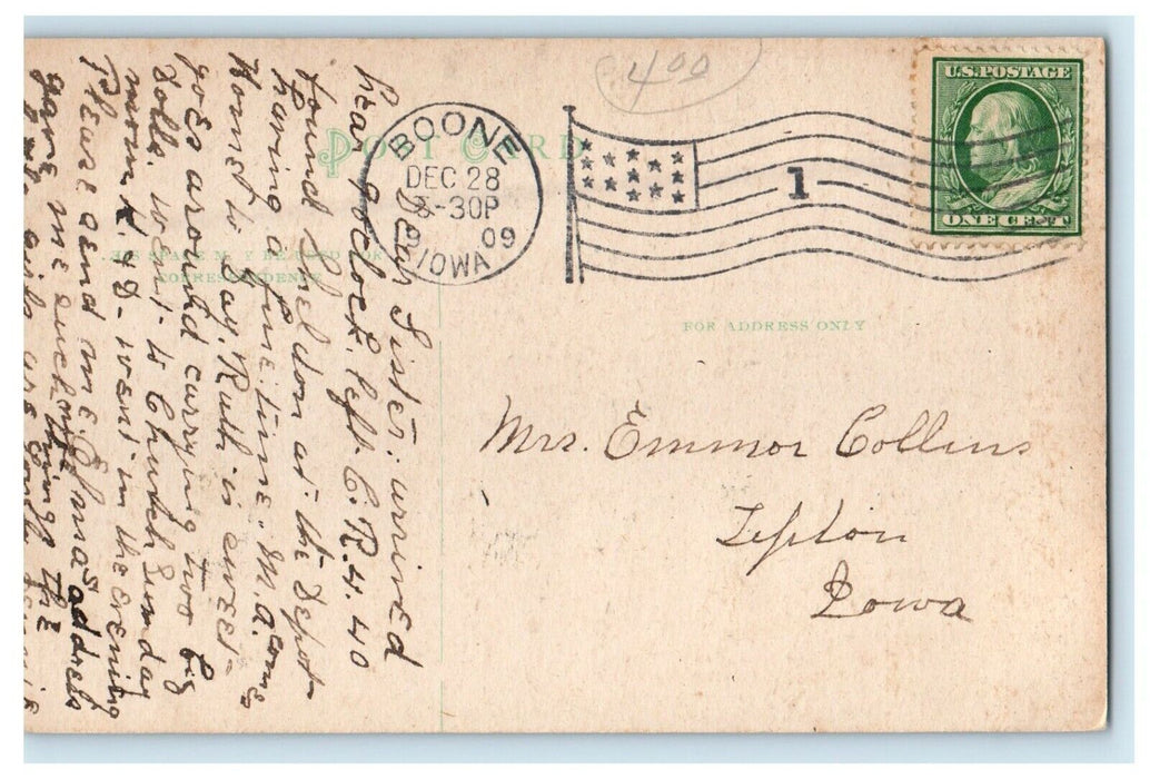 1909 First M.E Church Street View Boone Iowa IA Posted Antique Postcard